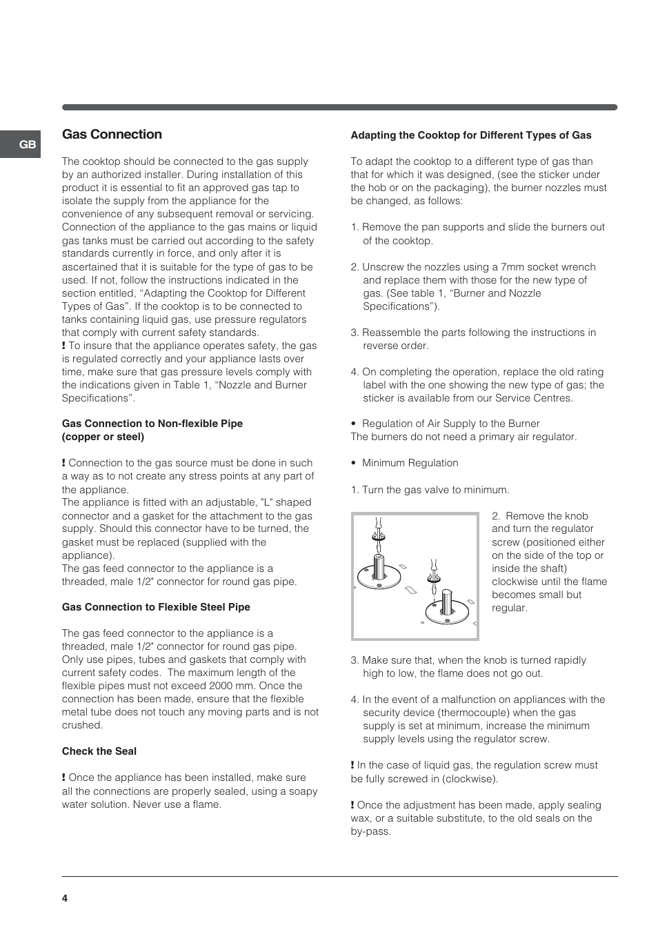 Gas connection | Indesit PI640 TC GB User Manual | Page 4 / 12