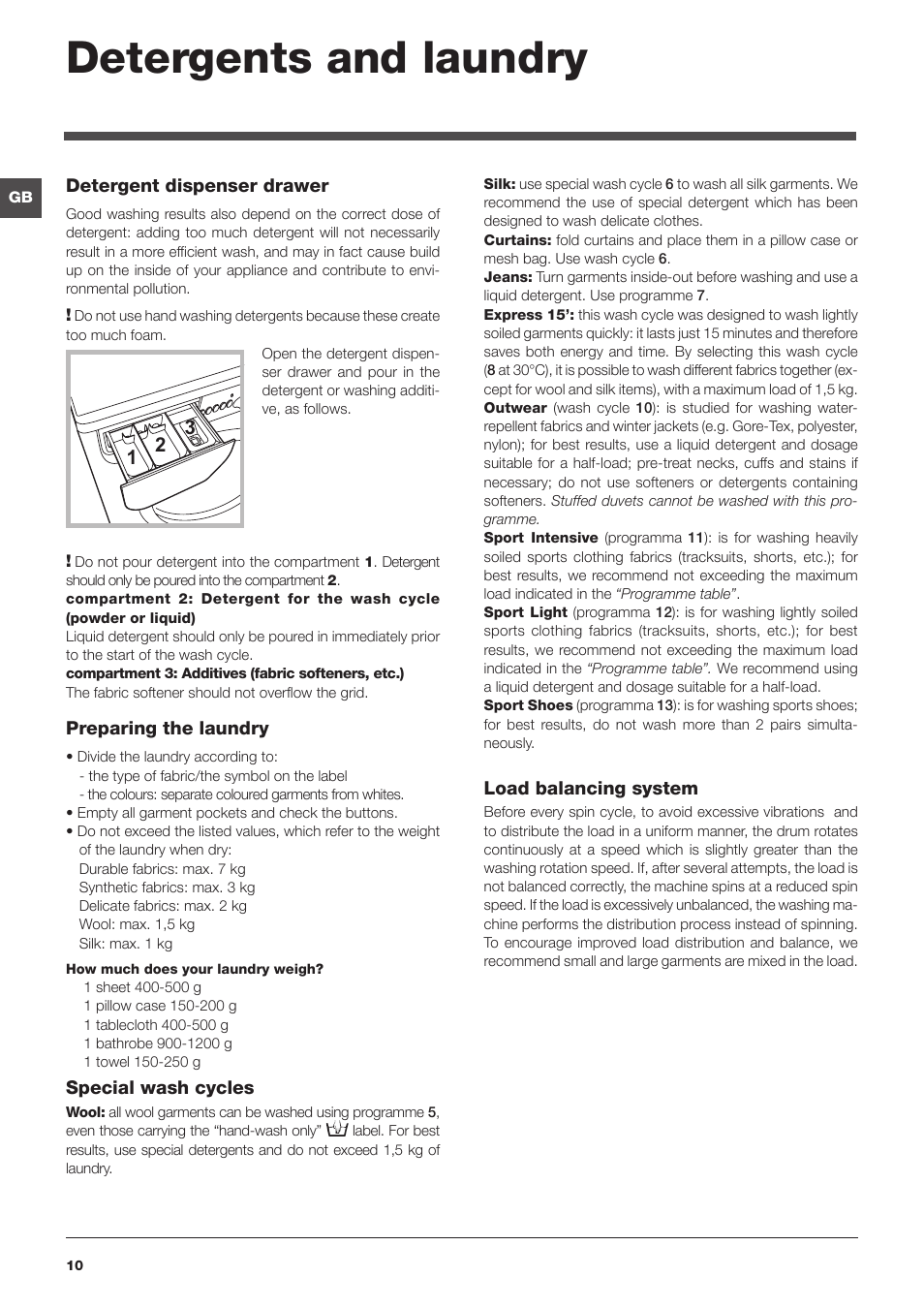 Detergents and laundry | Indesit IWE 7168 User Manual | Page 10 / 16