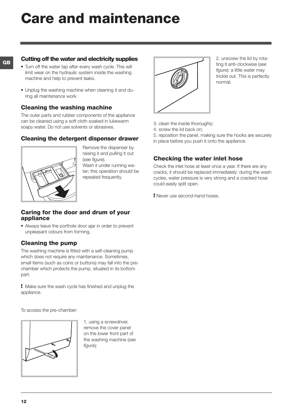 Care and maintenance | Indesit IWE 7168 User Manual | Page 12 / 16