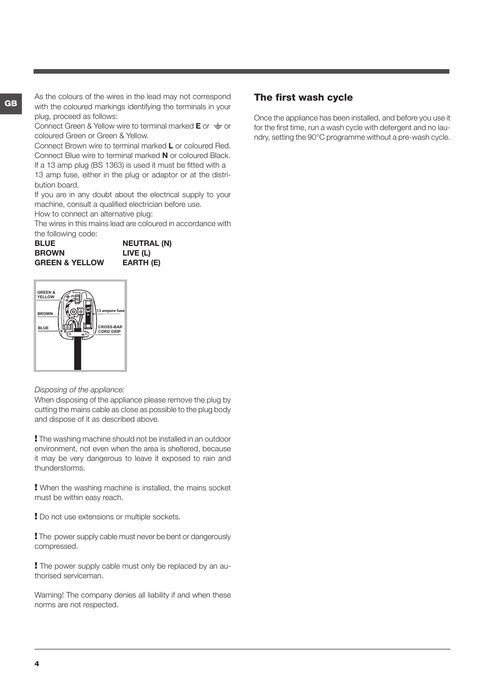 The first wash cycle | Indesit IWE 7168 User Manual | Page 4 / 16