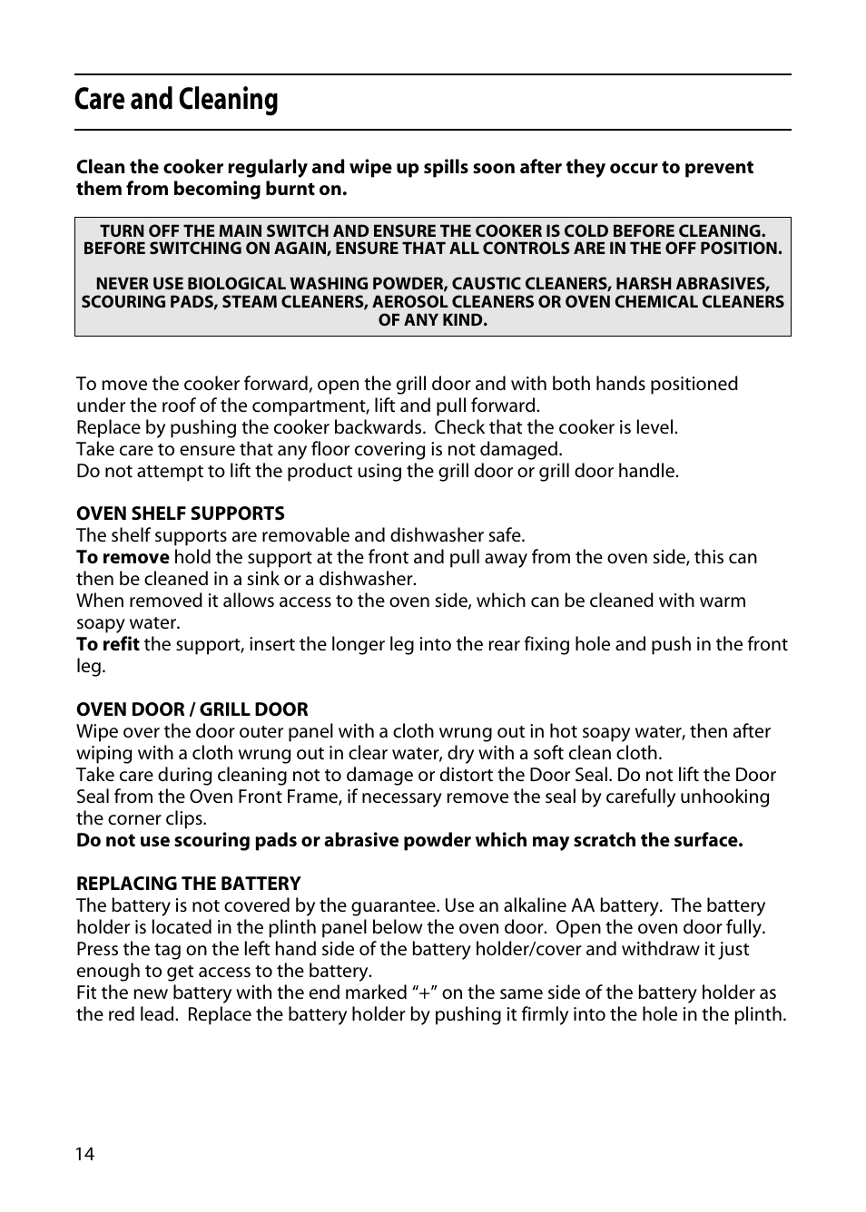 Care and cleaning | Indesit KD341GW User Manual | Page 14 / 24