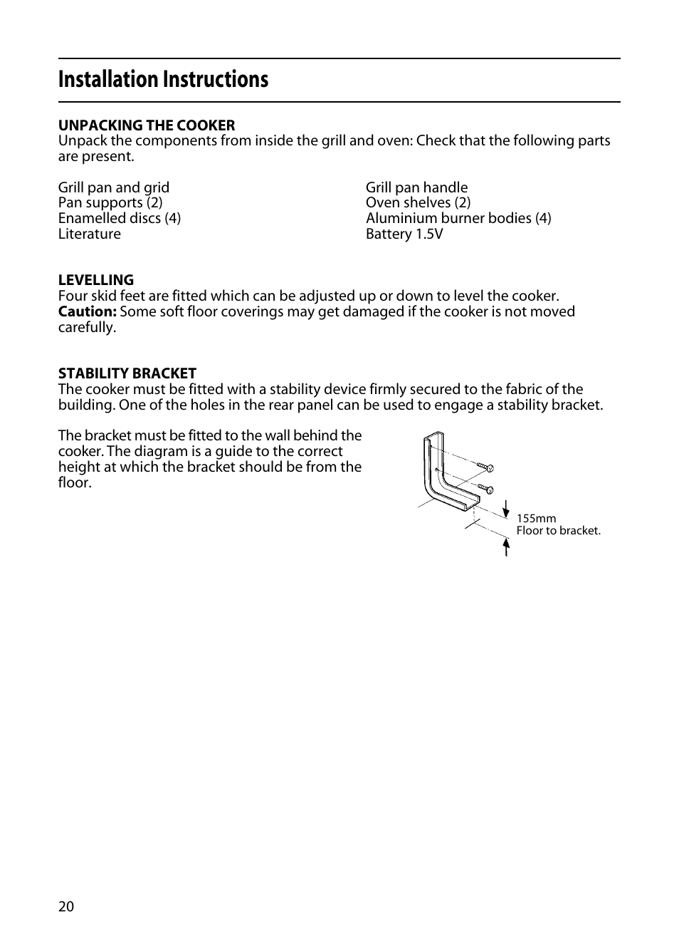 Installation instructions | Indesit KD341GW User Manual | Page 20 / 24