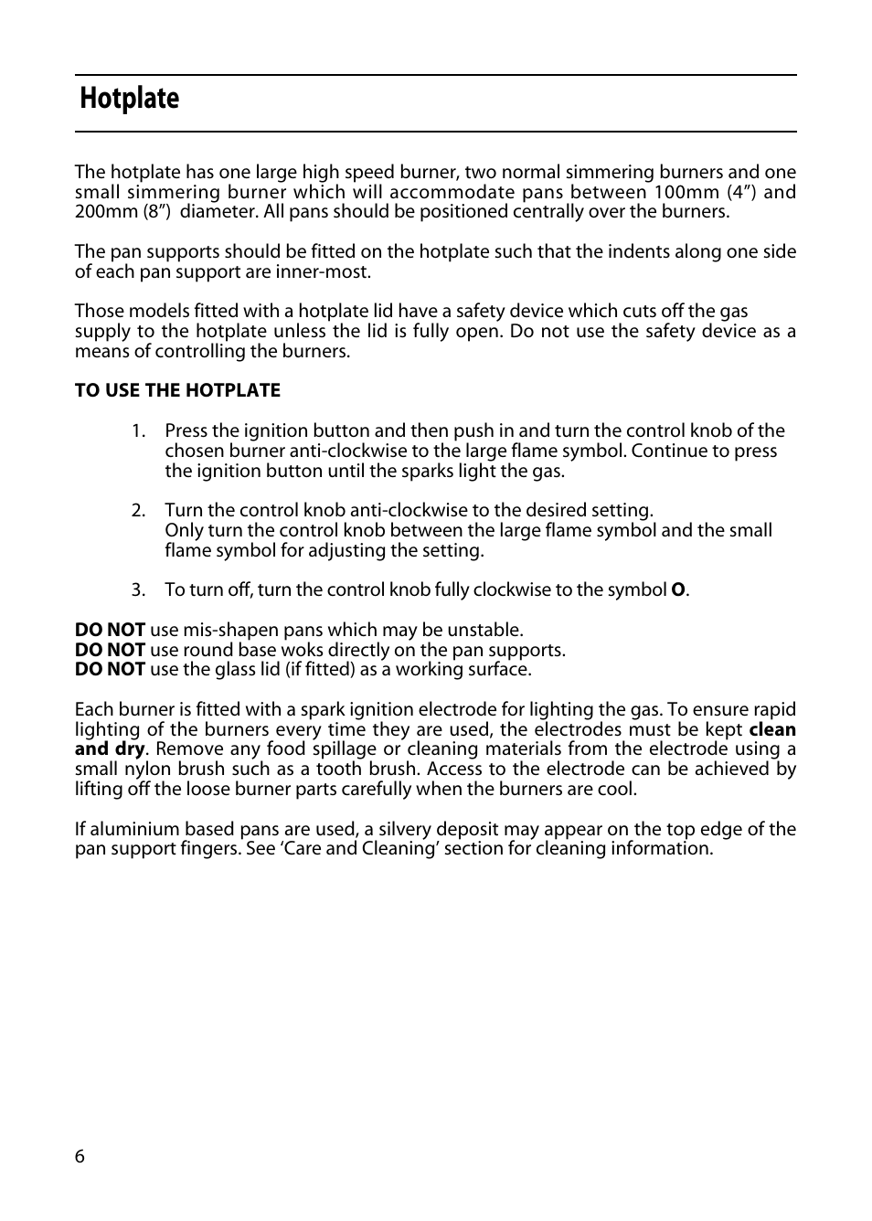 Hotplate | Indesit KD341GW User Manual | Page 6 / 24