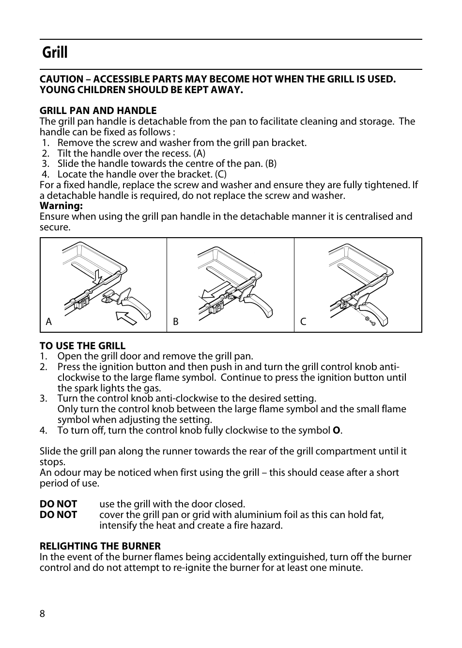 Grill | Indesit KD341GW User Manual | Page 8 / 24