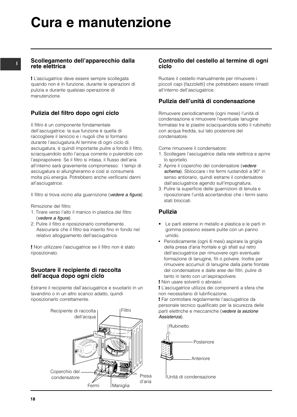 Cura e manutenzione | Indesit IS70C User Manual | Page 18 / 80