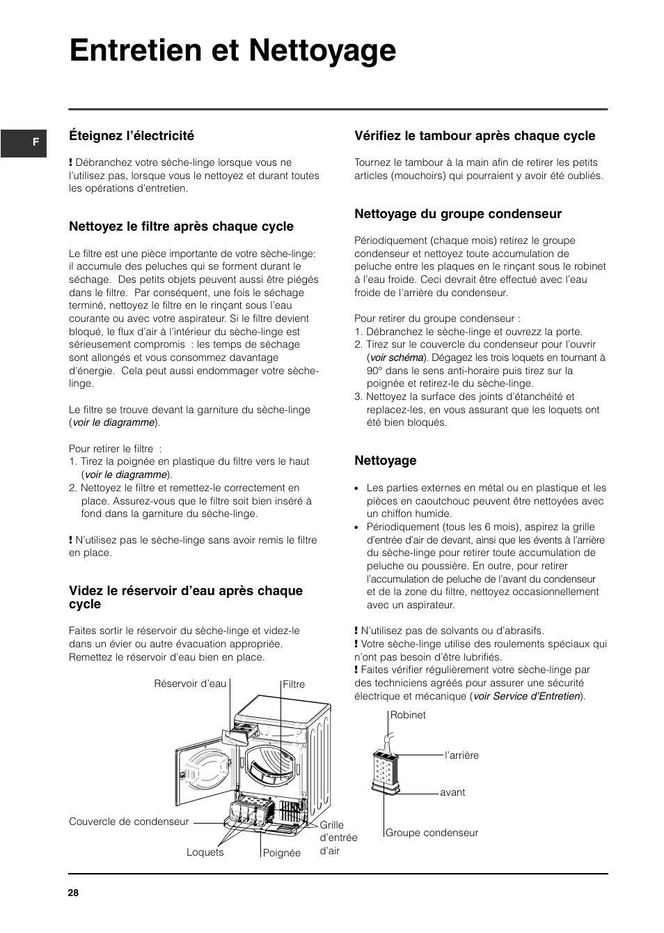 Entretien et nettoyage | Indesit IS70C User Manual | Page 28 / 80
