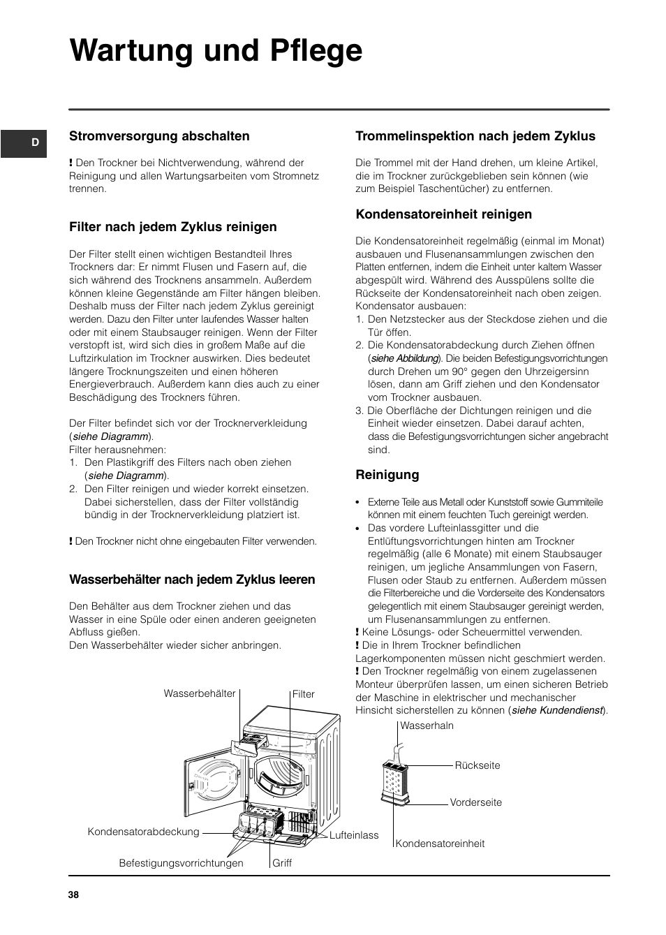 Wartung und pflege | Indesit IS70C User Manual | Page 38 / 80