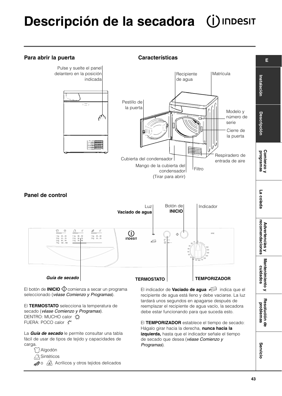 Descripción de la secadora | Indesit IS70C User Manual | Page 43 / 80