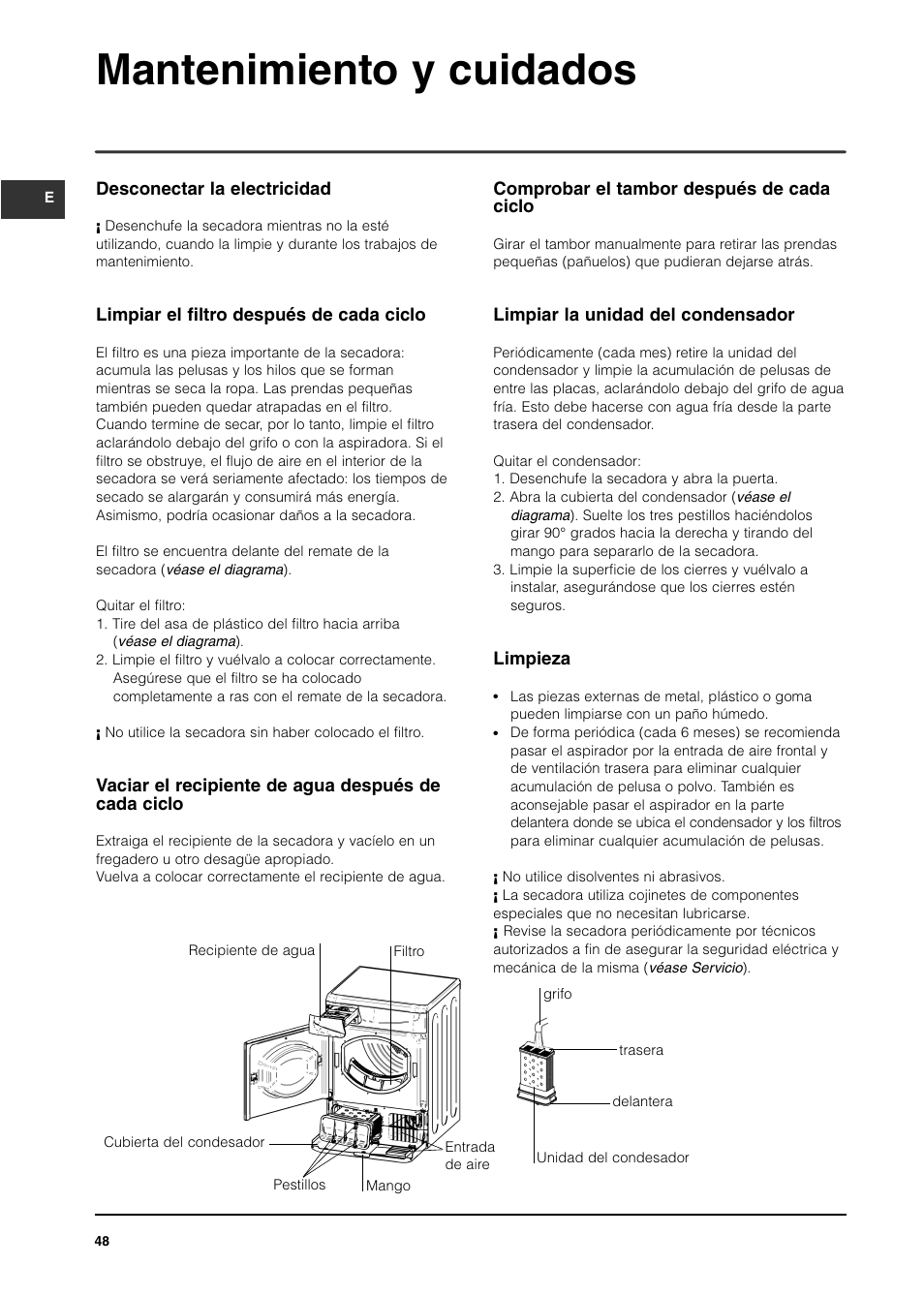Mantenimiento y cuidados | Indesit IS70C User Manual | Page 48 / 80