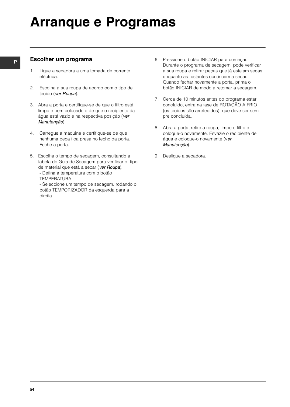 Arranque e programas | Indesit IS70C User Manual | Page 54 / 80