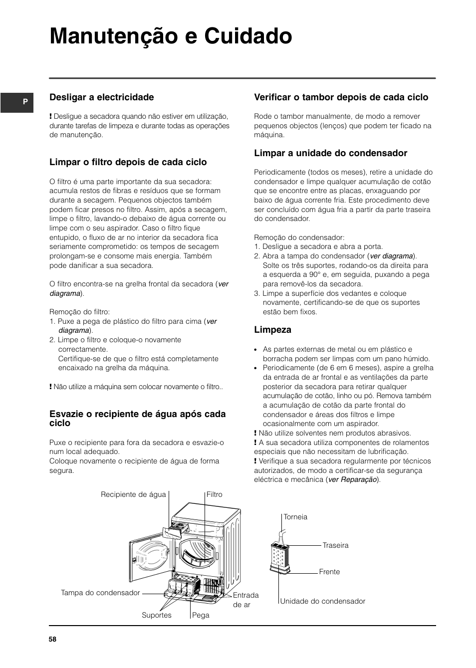 Manutenção e cuidado | Indesit IS70C User Manual | Page 58 / 80