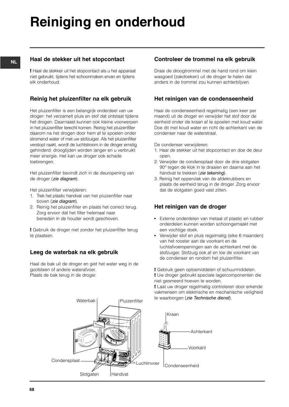 Reiniging en onderhoud | Indesit IS70C User Manual | Page 68 / 80