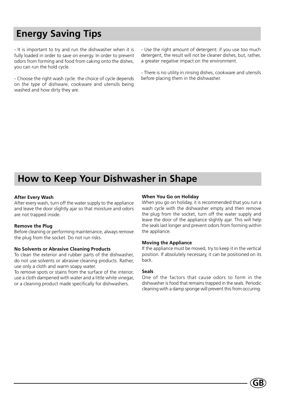 Energy saving tips, How to keep your dishwasher in shape | Indesit DE 43 User Manual | Page 11 / 16