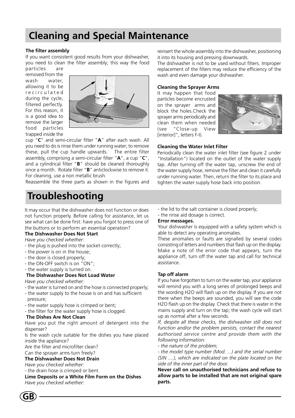Cleaning and special maintenance troubleshooting | Indesit DE 43 User Manual | Page 12 / 16