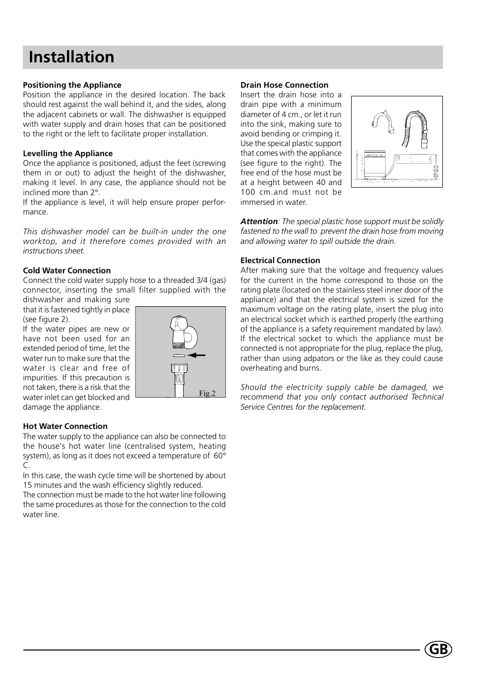 Installation | Indesit DE 43 User Manual | Page 13 / 16