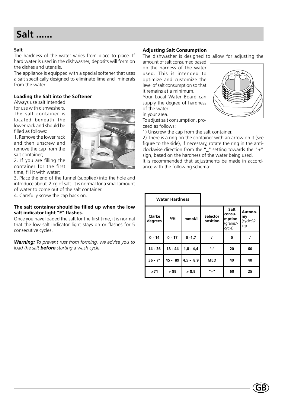 Salt | Indesit DE 43 User Manual | Page 5 / 16