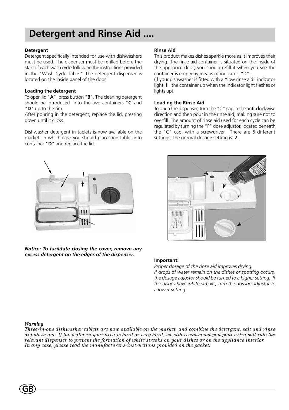 Detergent and rinse aid | Indesit DE 43 User Manual | Page 6 / 16