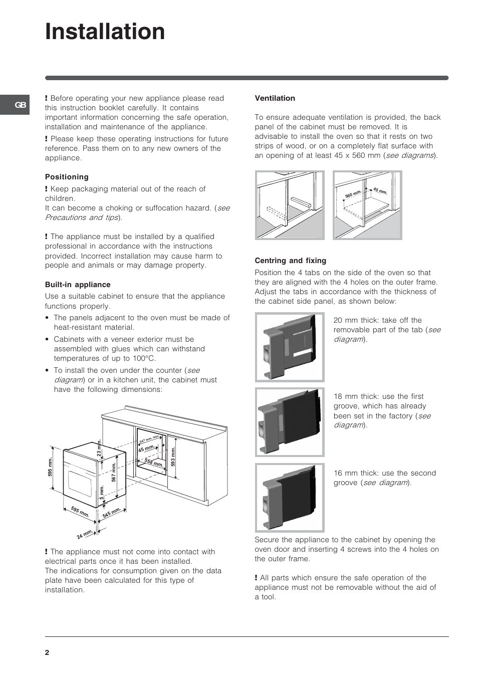 Installation | Indesit IF 89 K GP.A IX UK User Manual | Page 2 / 12