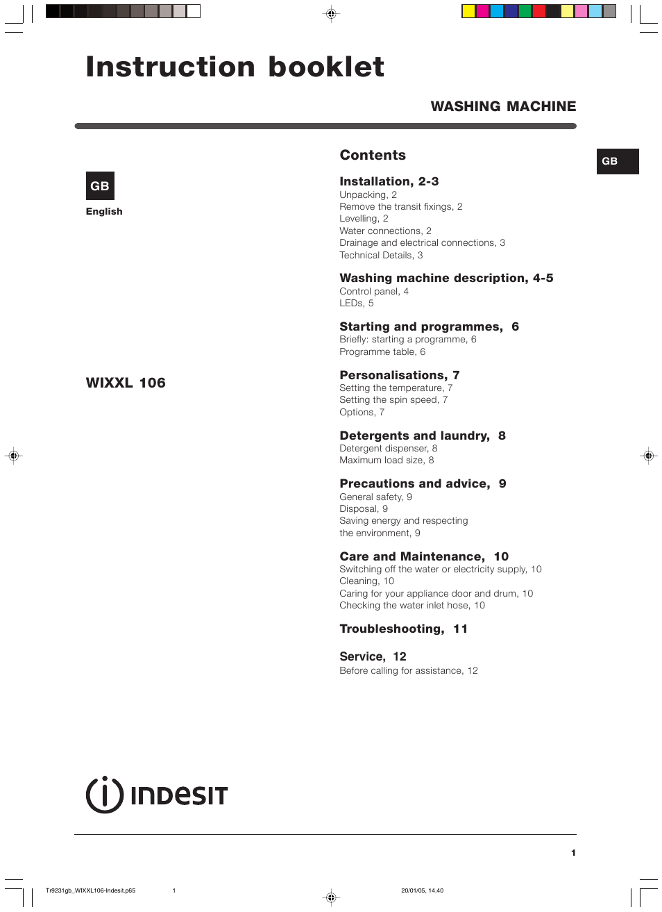 Indesit WIXXL 106 User Manual | 84 pages