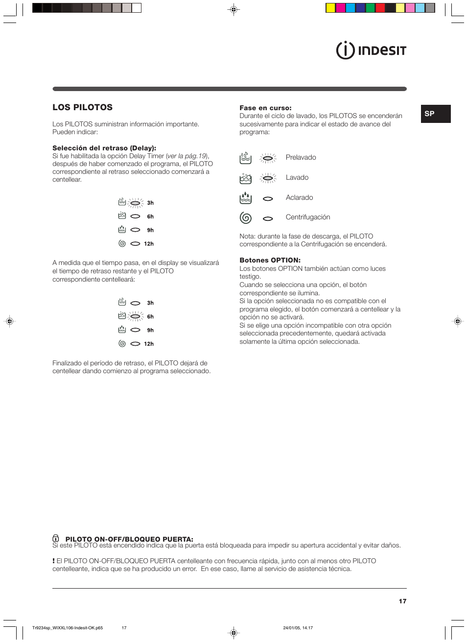 Los pilotos | Indesit WIXXL 106 User Manual | Page 17 / 84