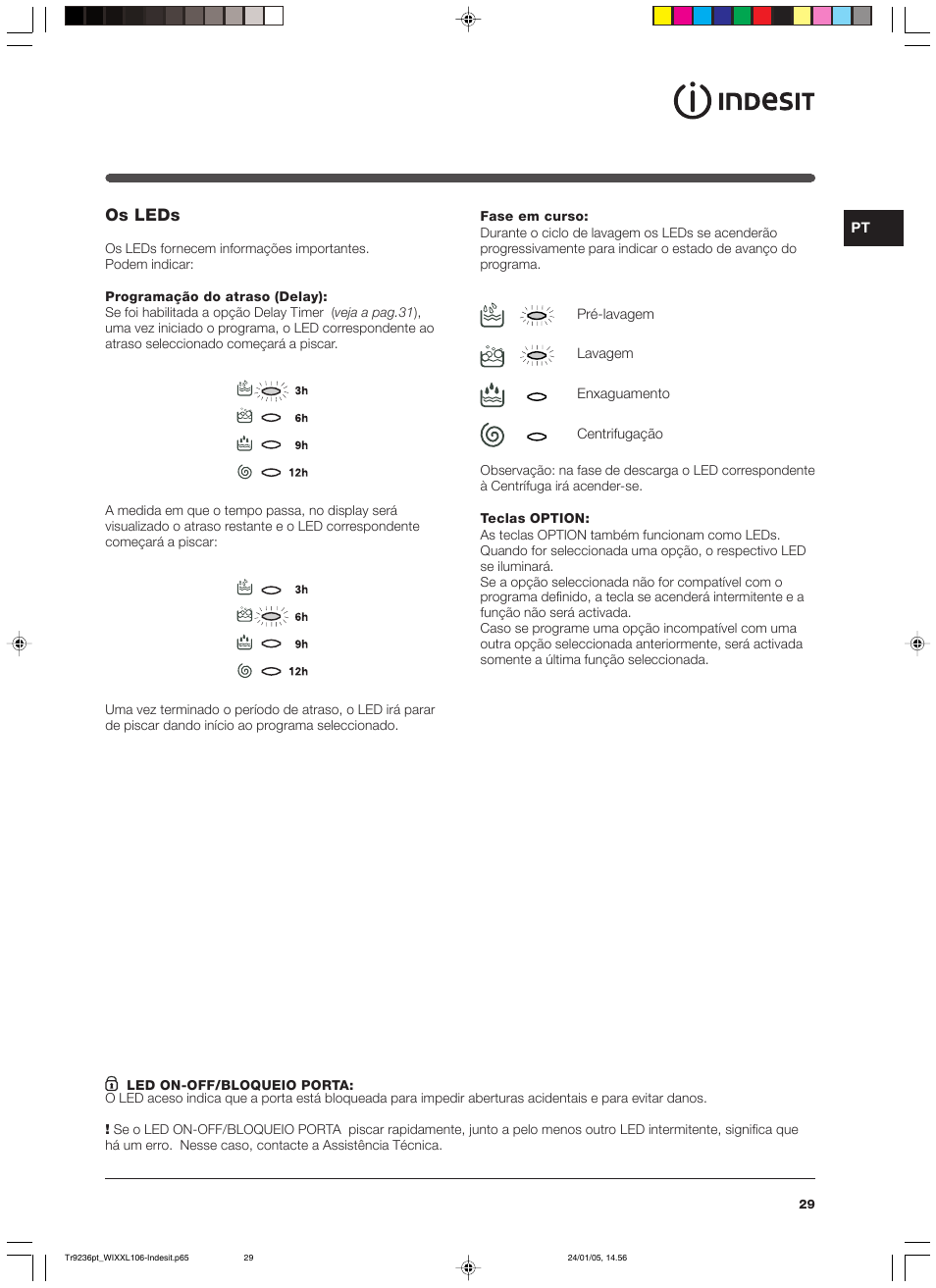 Os leds | Indesit WIXXL 106 User Manual | Page 29 / 84