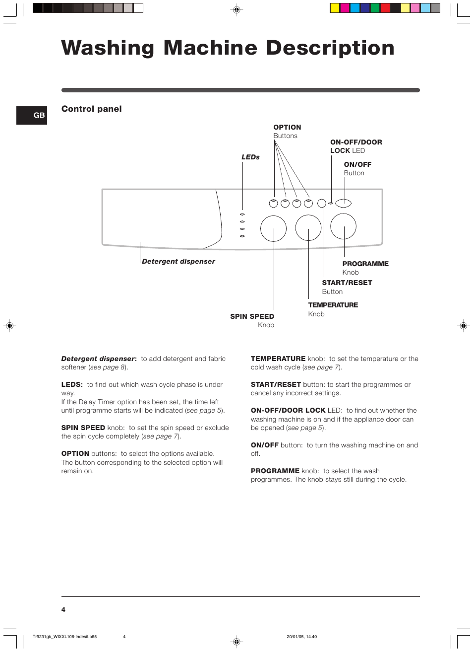 Washing machine description | Indesit WIXXL 106 User Manual | Page 4 / 84