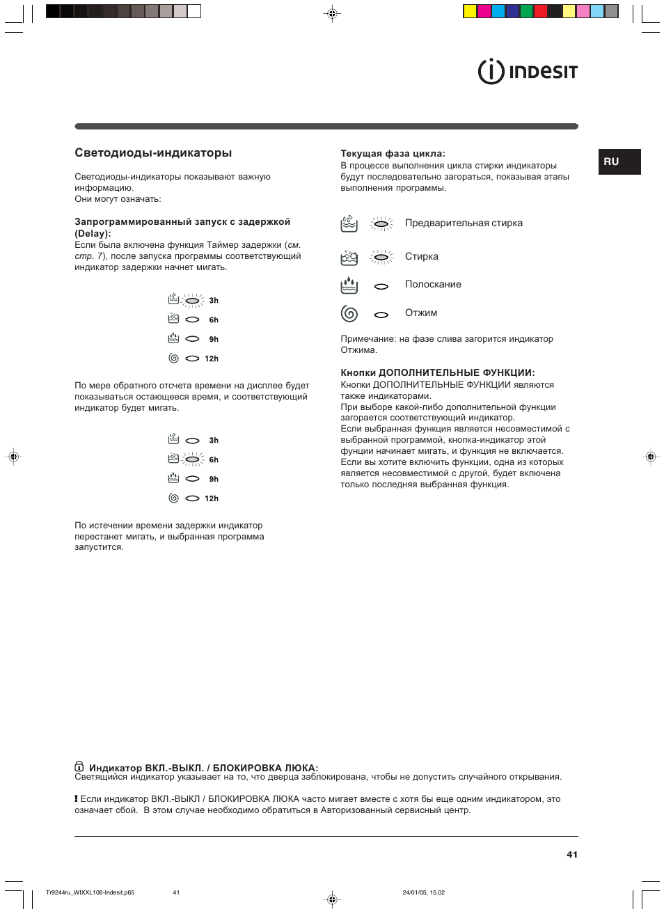 Ɋɜɟɬɨɞɢɨɞɵ-ɢɧɞɢɤɚɬɨɪɵ | Indesit WIXXL 106 User Manual | Page 41 / 84
