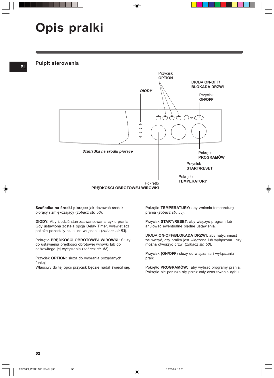 Opis pralki | Indesit WIXXL 106 User Manual | Page 52 / 84