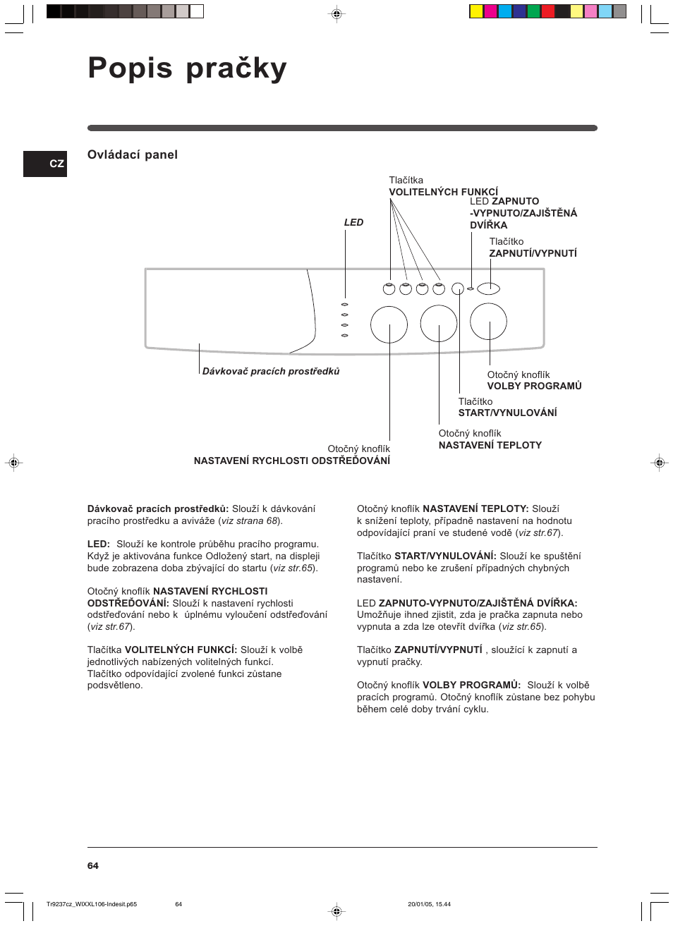 Popis pračky | Indesit WIXXL 106 User Manual | Page 64 / 84