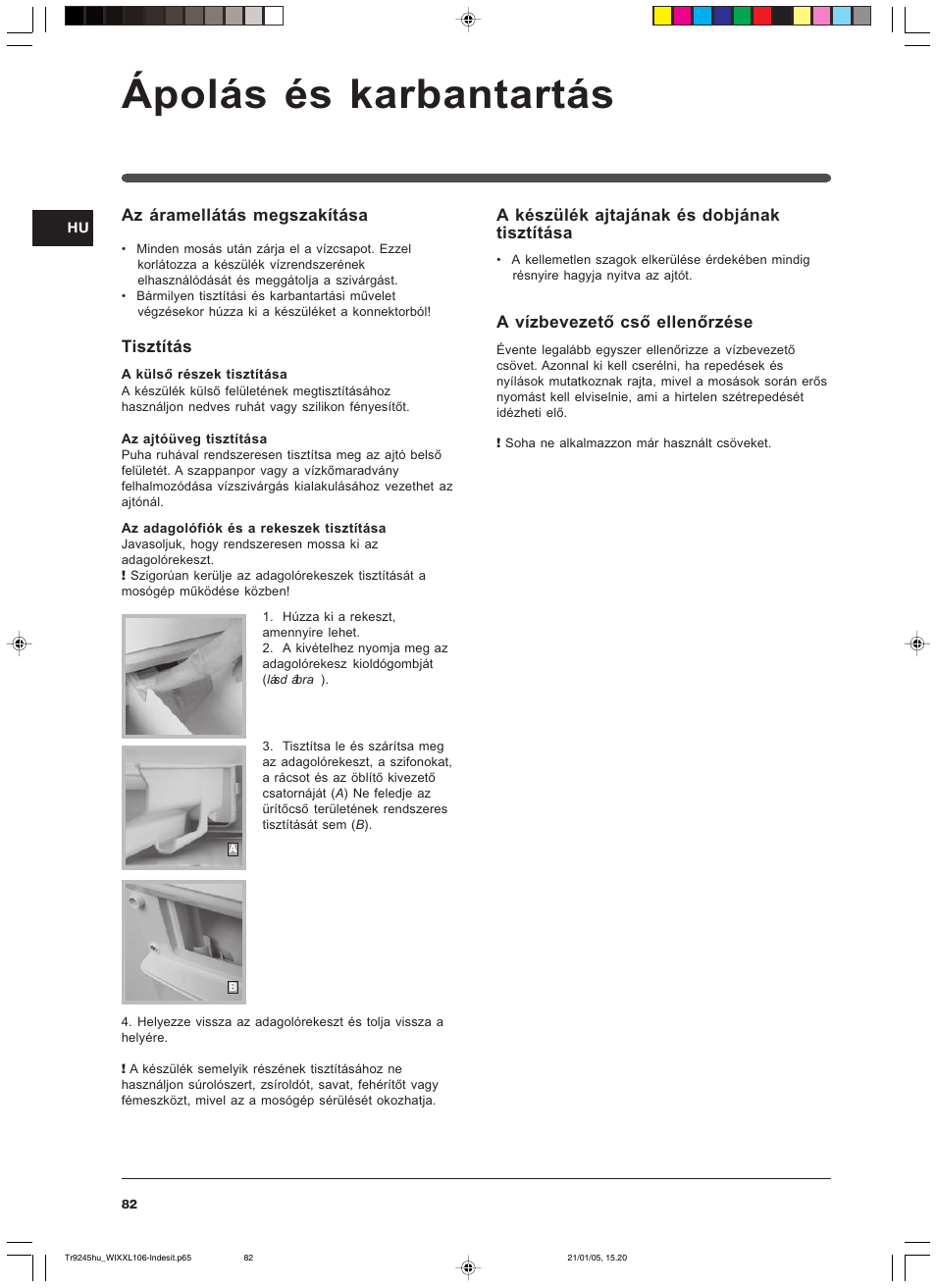 Ápolás és karbantartás | Indesit WIXXL 106 User Manual | Page 82 / 84