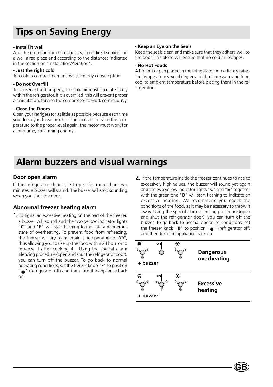 Tips on saving energy, Alarm buzzers and visual warnings | Indesit B 33 FNF X User Manual | Page 11 / 16