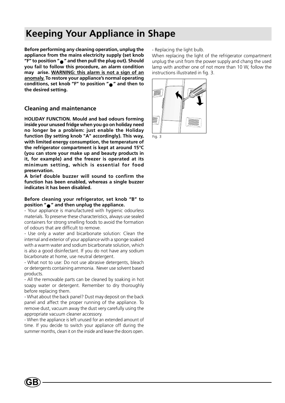 Keeping your appliance in shape | Indesit B 33 FNF X User Manual | Page 12 / 16