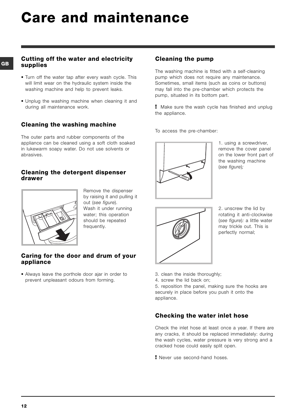 Care and maintenance | Indesit IWC 6125 S User Manual | Page 12 / 16