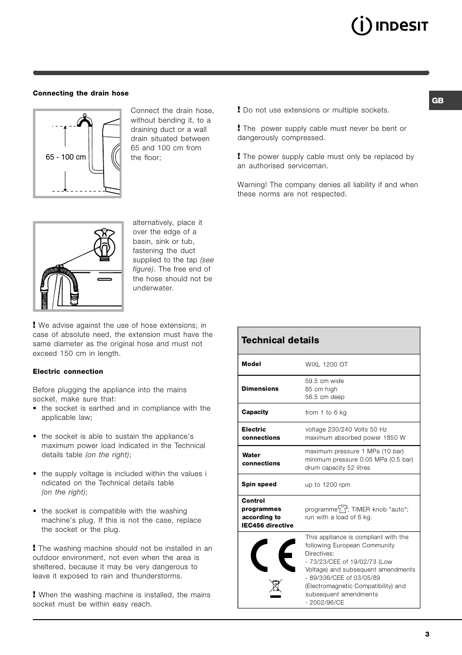 Technical details | Indesit WIXL 1200 OT User Manual | Page 3 / 12