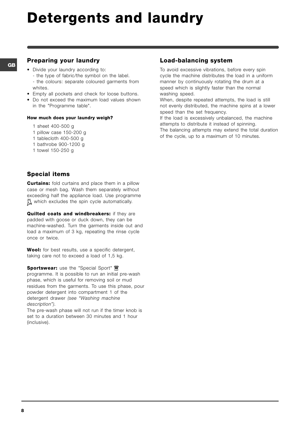 Detergents and laundry | Indesit WIXL 1200 OT User Manual | Page 8 / 12