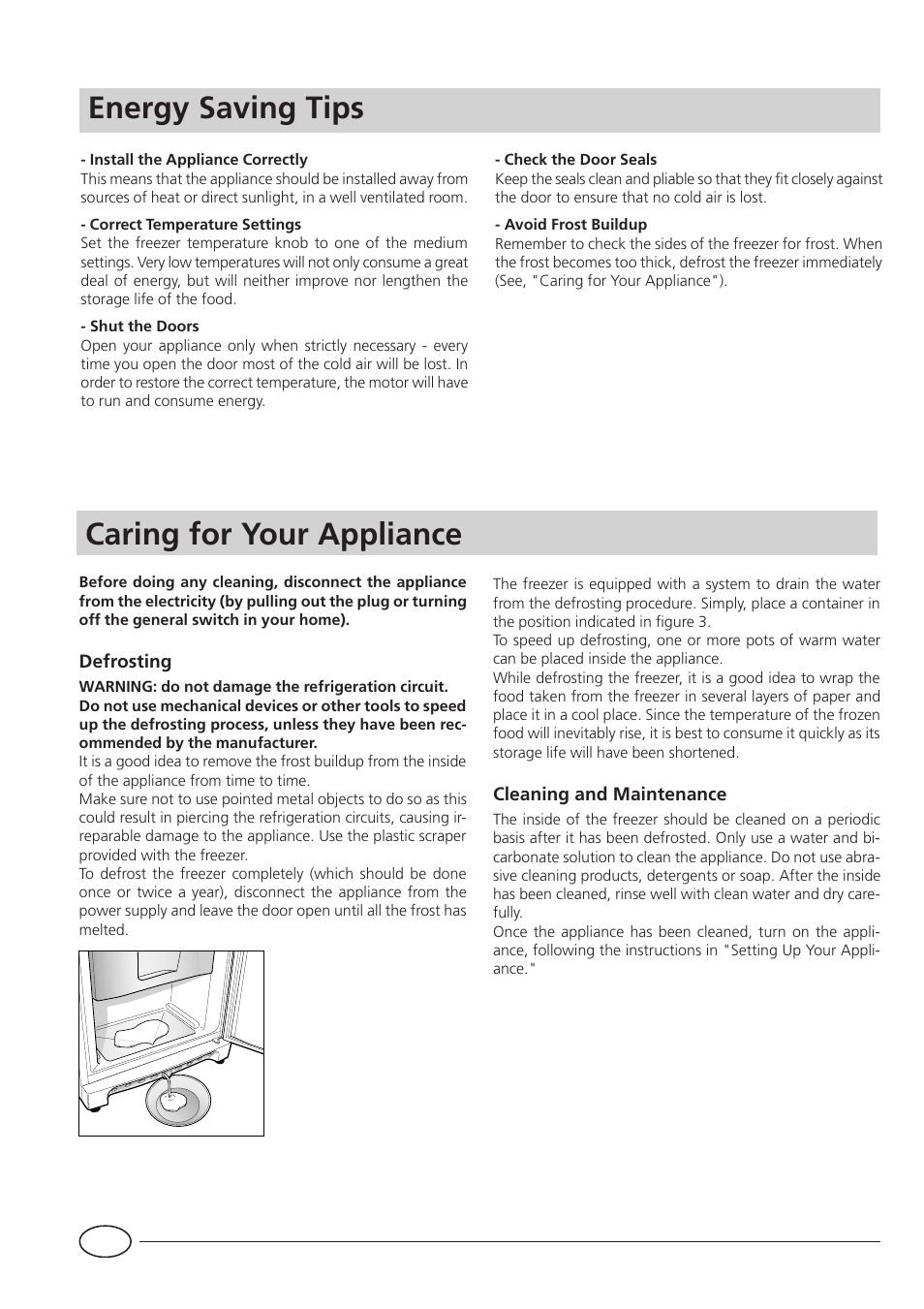 Caring for your appliance, Energy saving tips | Indesit UFA 430 I User Manual | Page 10 / 16