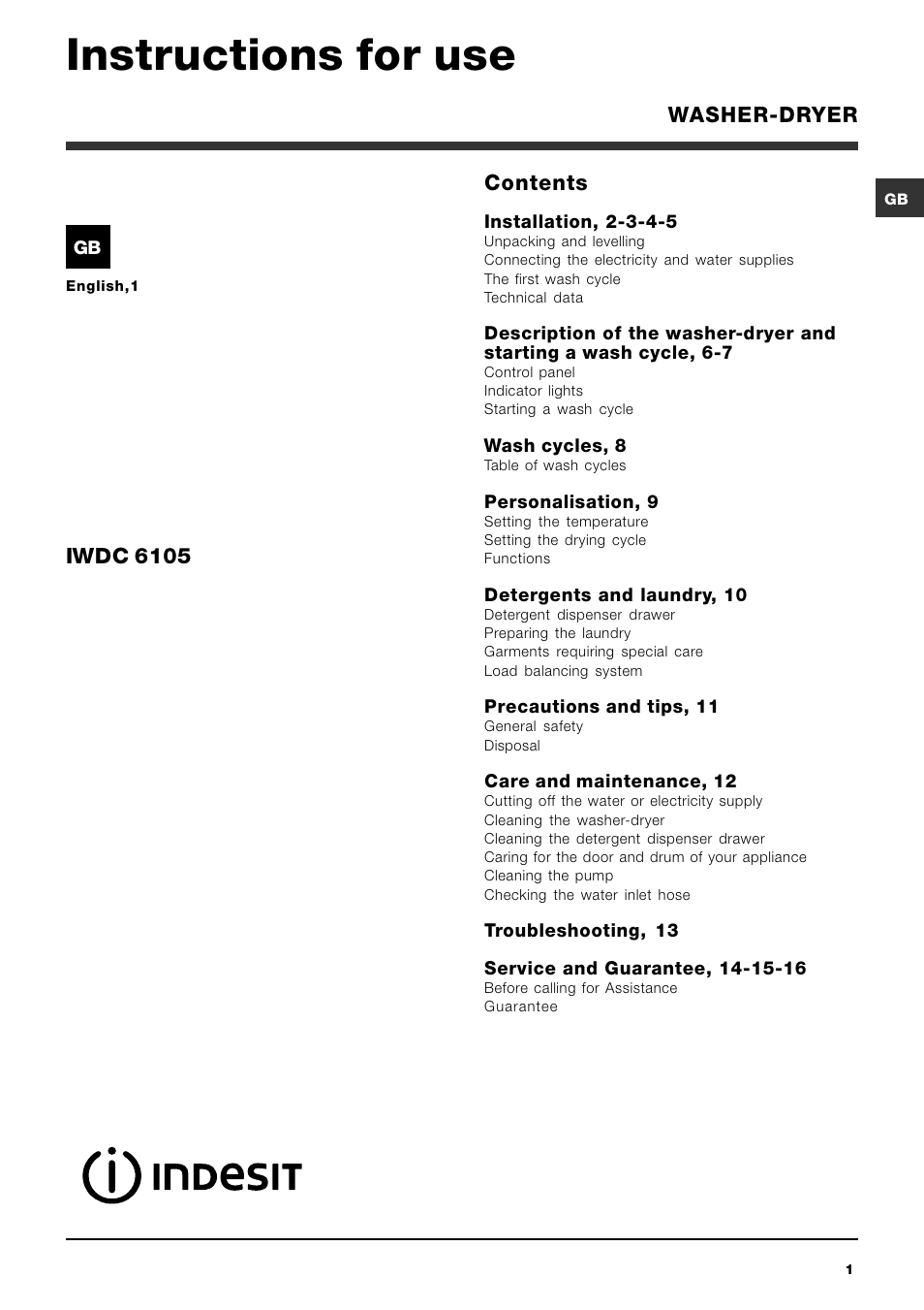 Indesit IWDC 6105 User Manual | 16 pages
