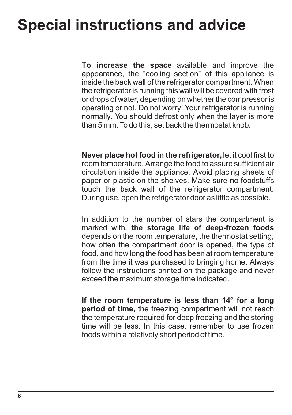 Special instructions and advice | Indesit Two-Door Refrigerator/Freezer User Manual | Page 10 / 14