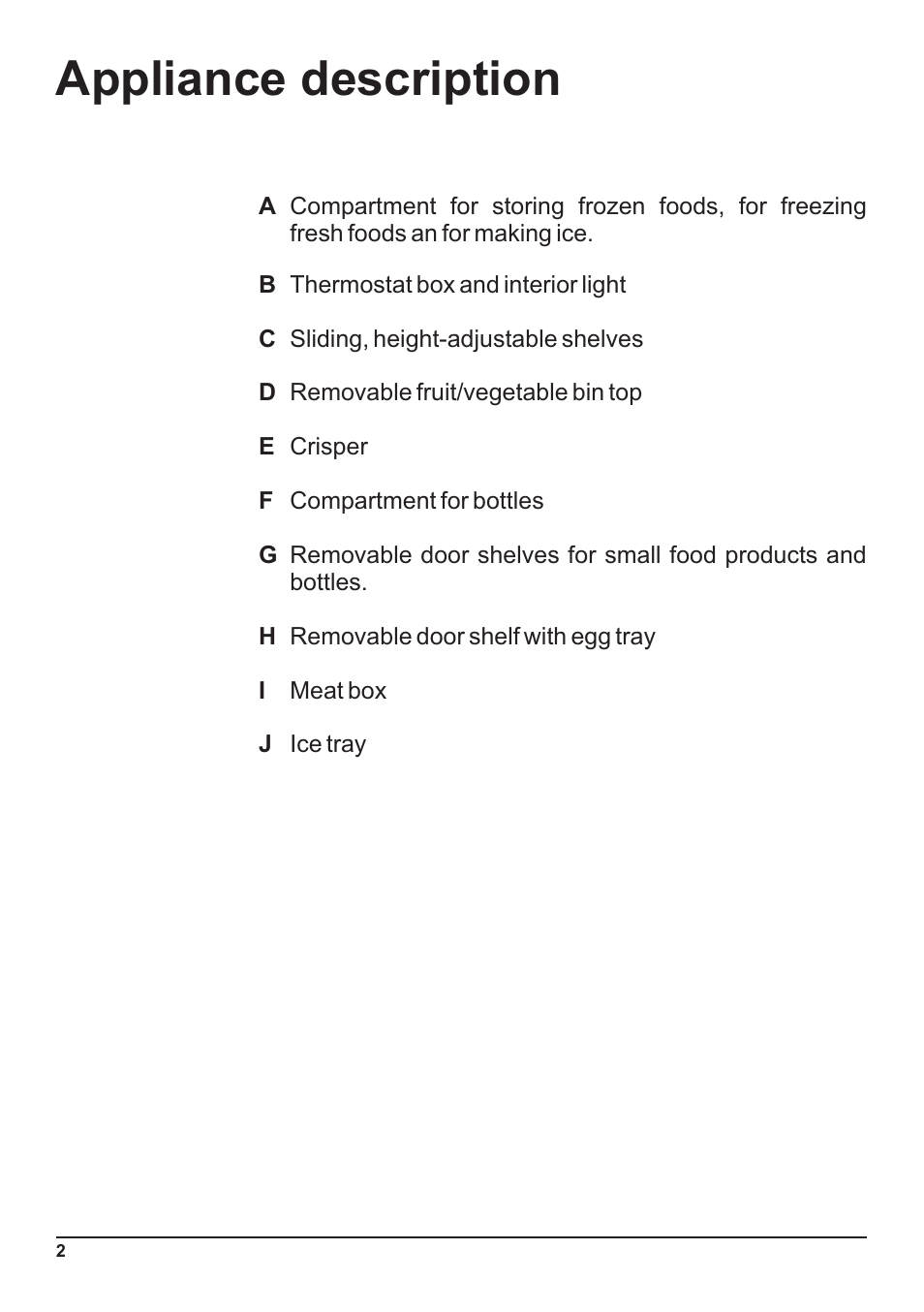 Appliance description | Indesit Two-Door Refrigerator/Freezer User Manual | Page 4 / 14