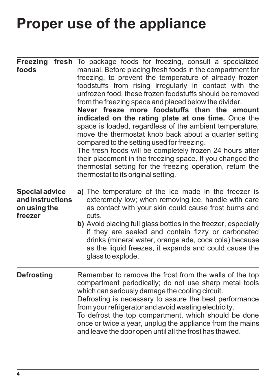 Proper use of the appliance | Indesit Two-Door Refrigerator/Freezer User Manual | Page 6 / 14