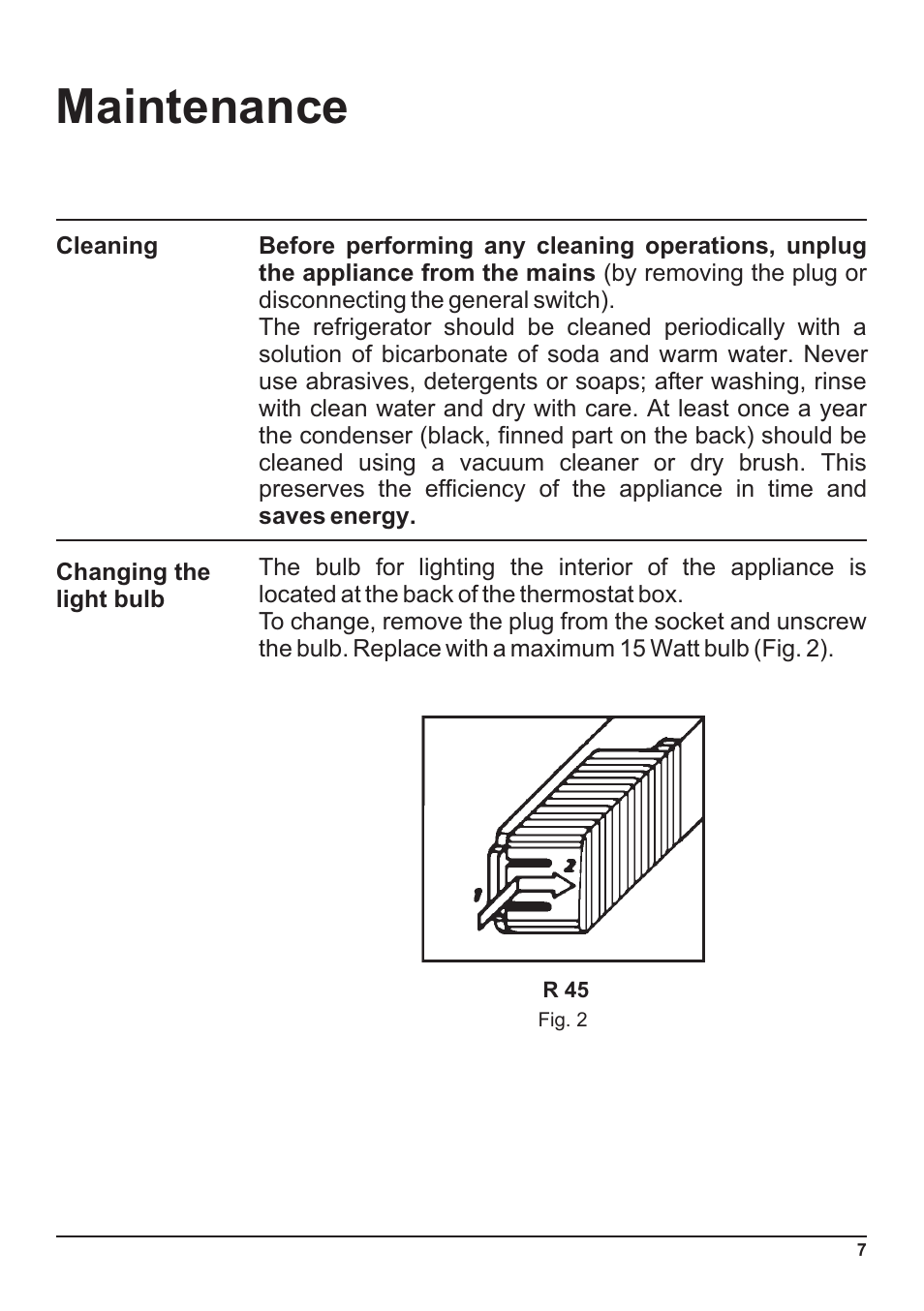 Maintenance | Indesit Two-Door Refrigerator/Freezer User Manual | Page 9 / 14