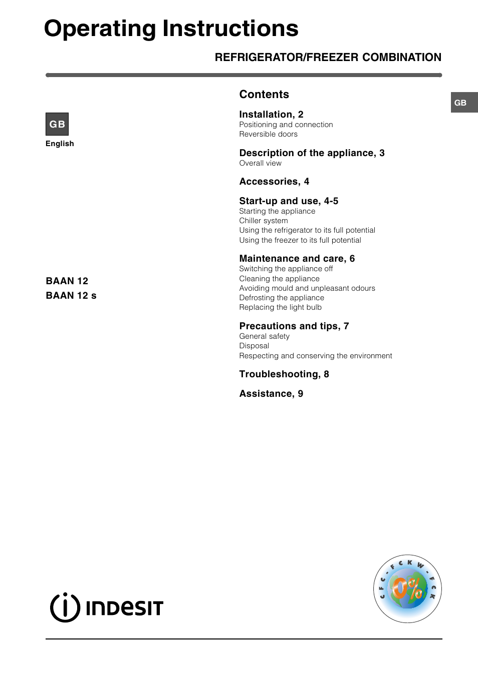 Indesit BAAN 12s User Manual | 12 pages
