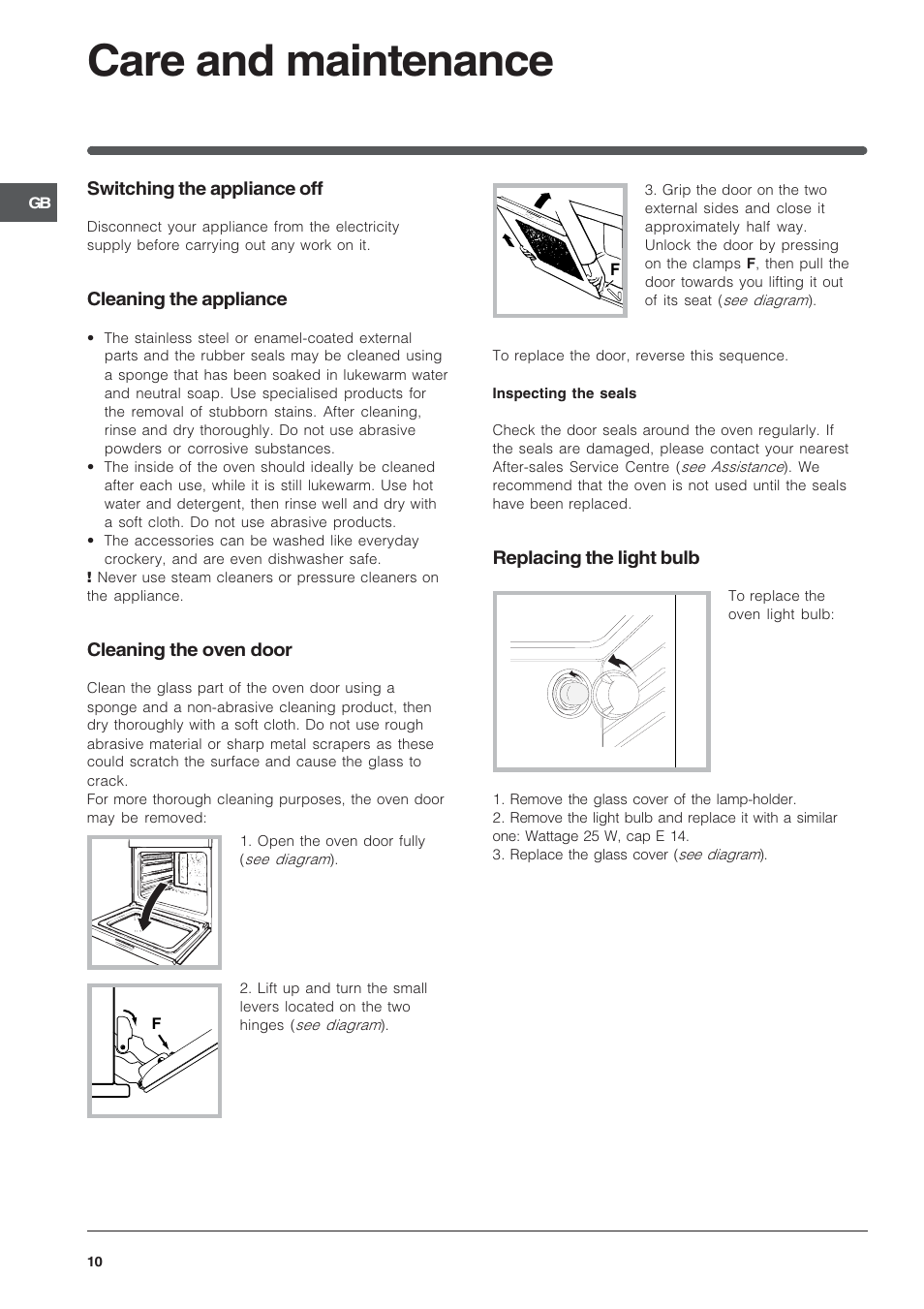 Care and maintenance | Indesit IF 89 K.A IX UK User Manual | Page 10 / 12