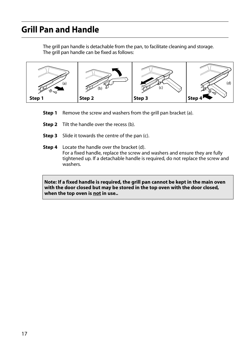 Grill pan and handle | Indesit FID20 Mk2 User Manual | Page 18 / 48