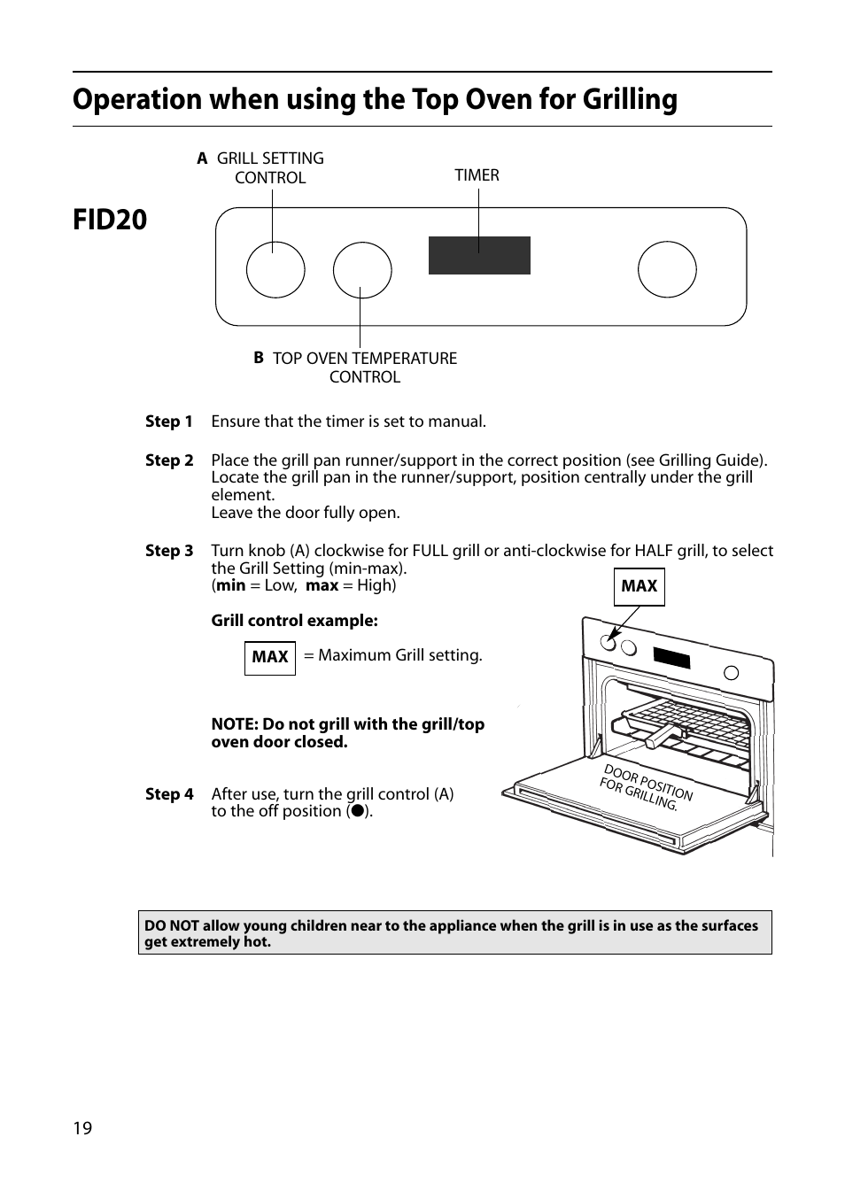 Operation when using the top oven for grilling, Fid20 | Indesit FID20 Mk2 User Manual | Page 20 / 48