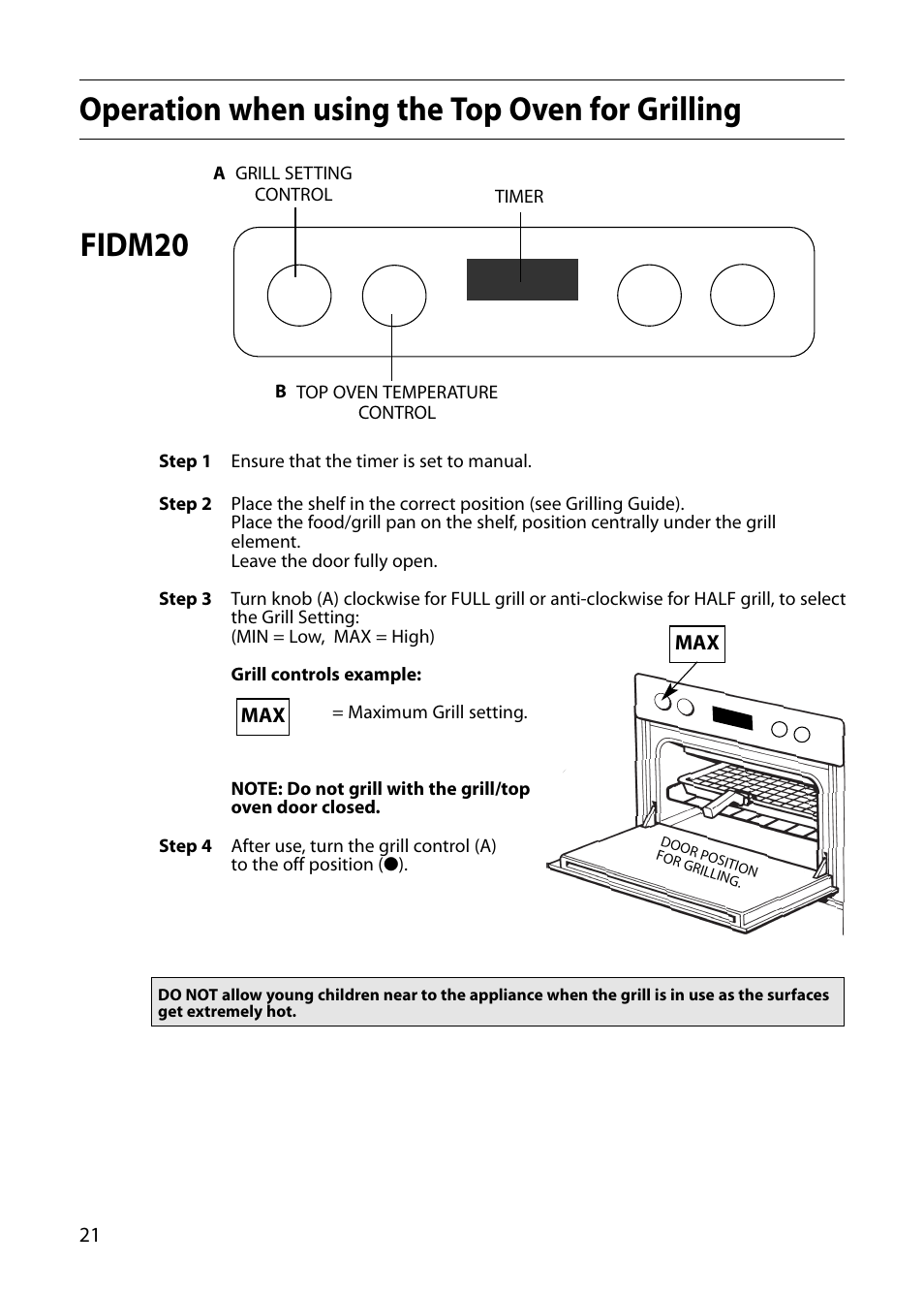 Operation when using the top oven for grilling, Fidm20 | Indesit FID20 Mk2 User Manual | Page 22 / 48