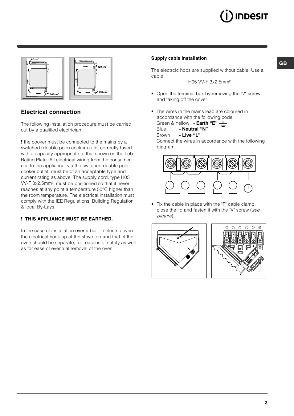 Electrical connection | Indesit PI604GB User Manual | Page 3 / 8