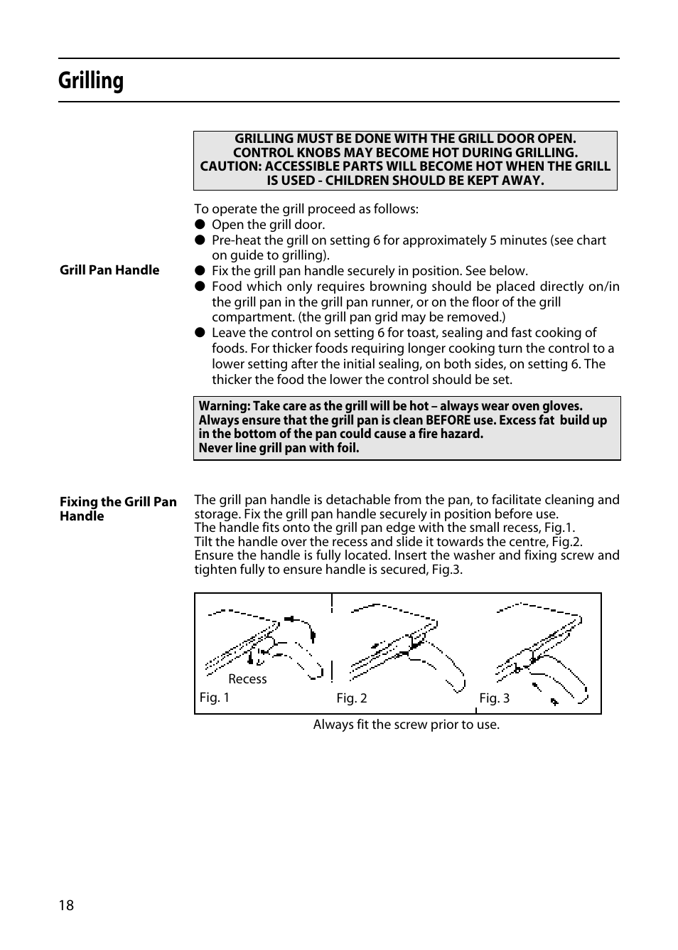 Grilling | Indesit KD3E1E User Manual | Page 18 / 32