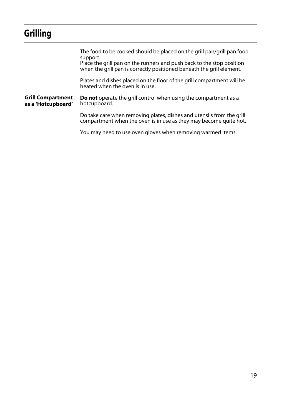 Grilling | Indesit KD3E1E User Manual | Page 19 / 32