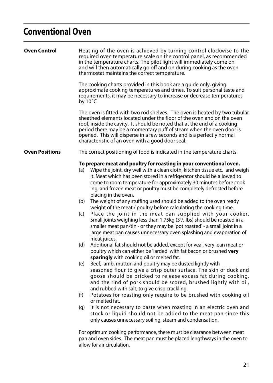 Conventional oven | Indesit KD3E1E User Manual | Page 21 / 32